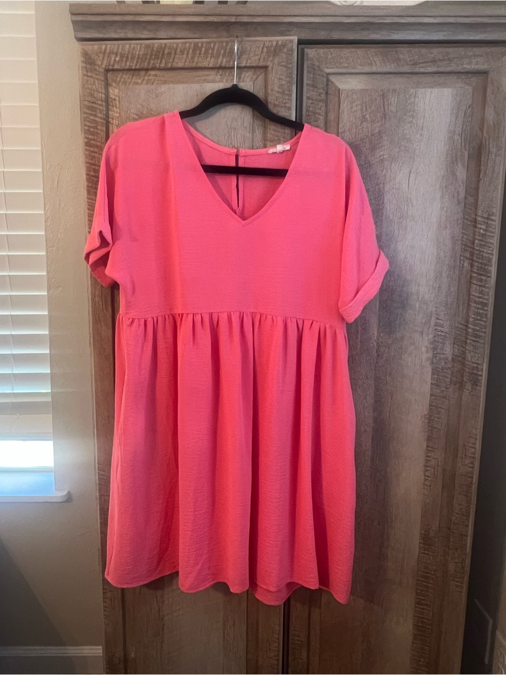 JODIFL Hot Pink V-Neck Babydoll Tunic